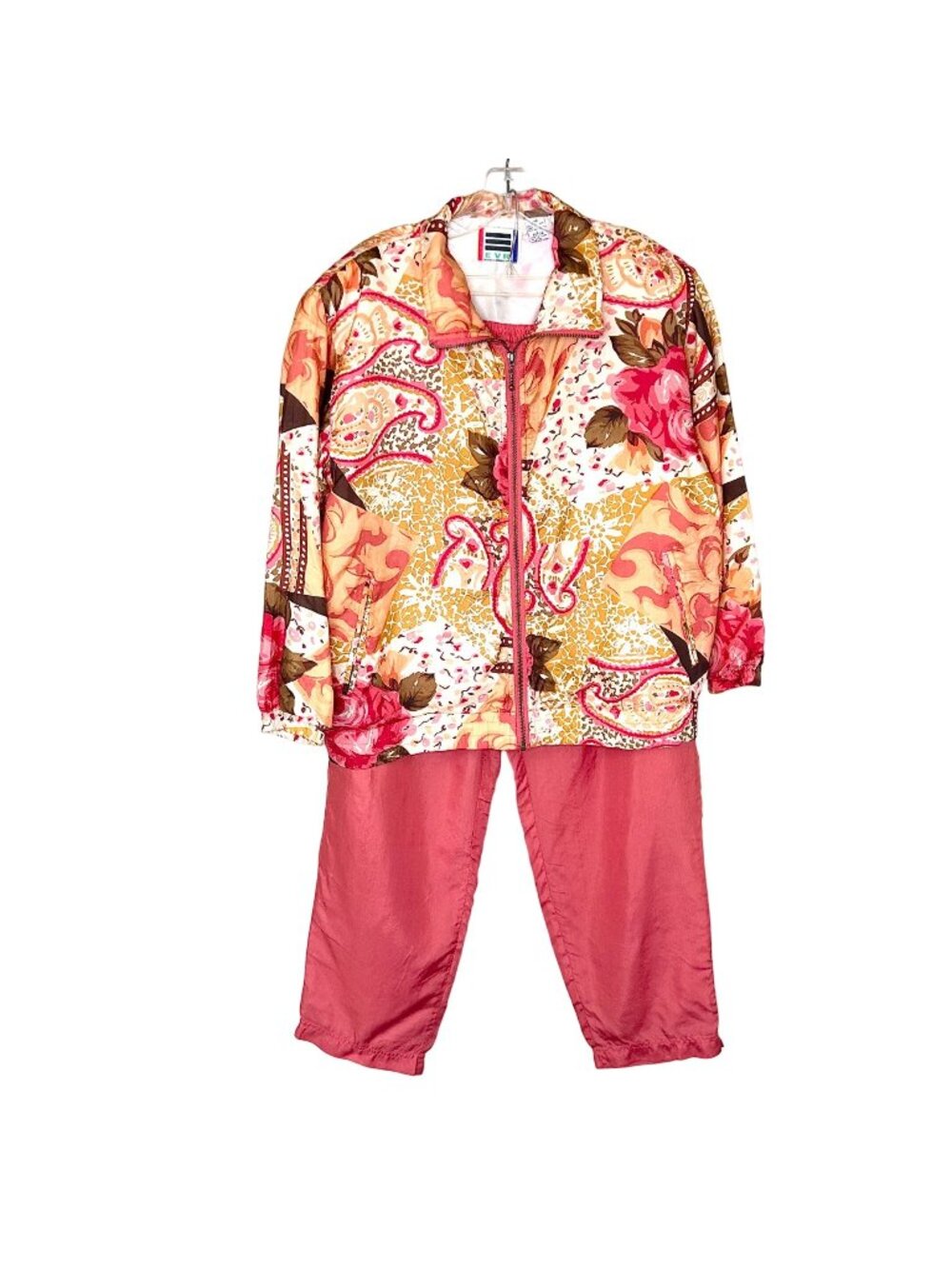 VINTAGE EVR DIV ROUSSO APPAREL GROUP SILK TRACK SUIT JACKET & PANTS - PETITE L